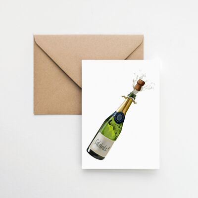 Célébrez la bouteille de champagne A6 carte de voeux