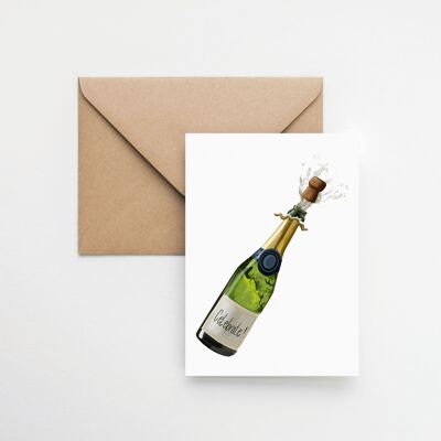 Feiern Sie eine A6-Grußkarte mit einer Champagnerflasche