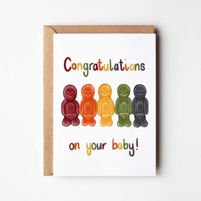 Jelly baby - félicitations nouveau bébé carte de voeux A6
