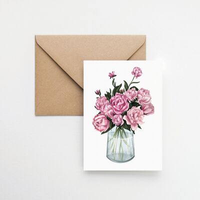 Floral Peony bouquet A6 greeting card