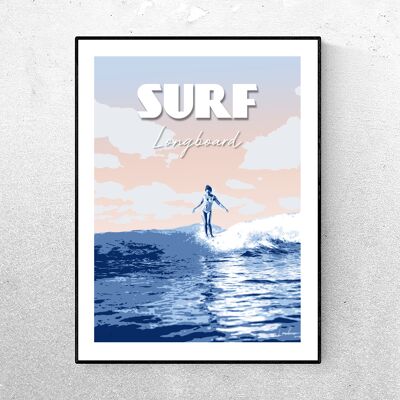 AFFICHE SURF Longboard - Bleu