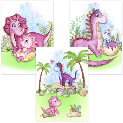 Affiches de dinosaures x Lot de 3