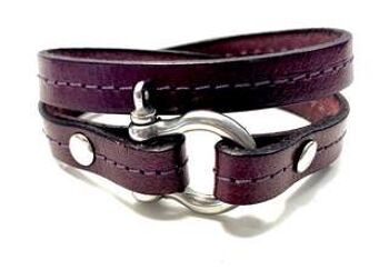 Bracelet cuir violet foncé style Hermès manille acier 2