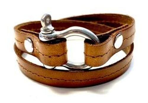 Bracelet leather cognac Hermes style shackle steel