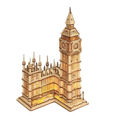 Puzzle 3D in legno fai da te Big Ben con illuminazione, Robotime, TG507, 10,7×10,1×19,1 cm