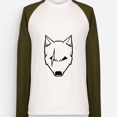 Narben Wolf Langarm T-Shirt Khaki Weiß