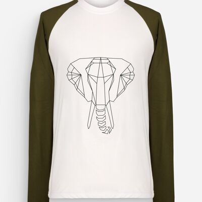 Langarm T-Shirt Elefant Khaki Weiß