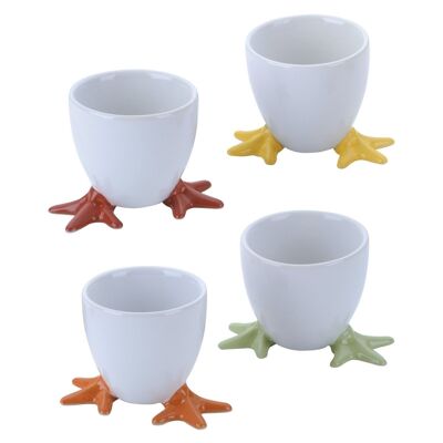 Set of 4 Chicken Egg cups with coloured feet