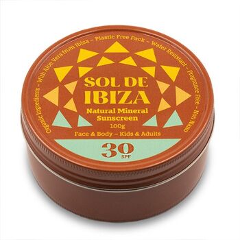 Crème Solaire Naturelle SPF30 Sol de Ibiza. BIO. Filtres minéraux. pas de plastique Boîte de 100 ml. 4