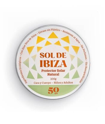 Crème Solaire Naturelle SPF50 Sol de Ibiza. BIO. Filtres minéraux. pas de plastique Spécial sport nautique. Boîte de 100 ml. 2