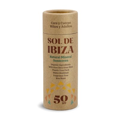 Stick Solar natural SPF50 Sol de Ibiza. BIO. Filtros minerales. Sin plástico. Barra de 40 gr.