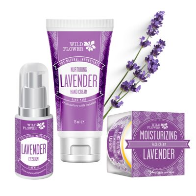 Lavendel Augenserum, Gesichtscreme und Handcreme Set