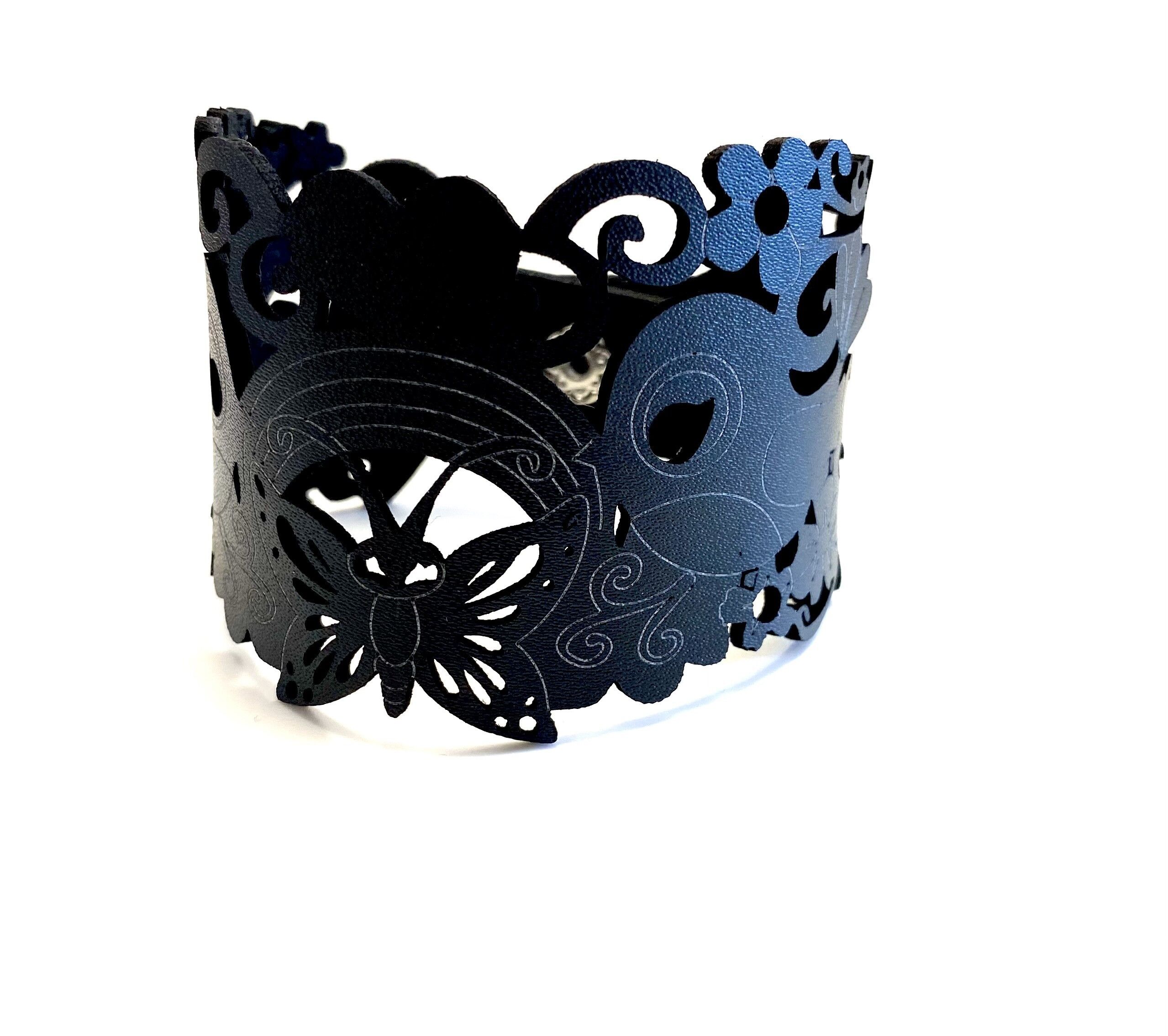 Bracciale in pelle farfalla nera S/M