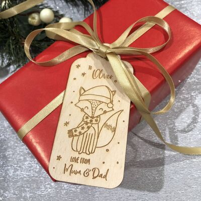 Cute Fox Personalised Wooden Christmas Gift Tag Pack