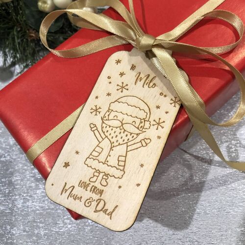 Personalised Santa Wooden Christmas Gift Tag Pack
