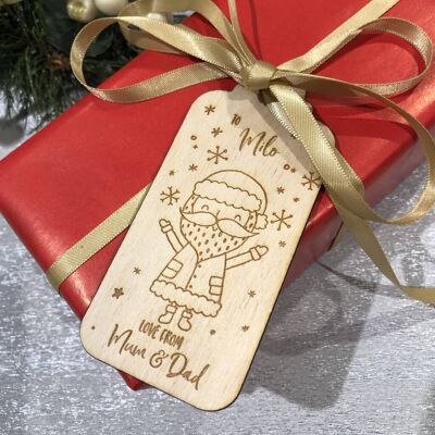 Paquete de etiquetas de regalo de Navidad de madera de Papá Noel personalizado