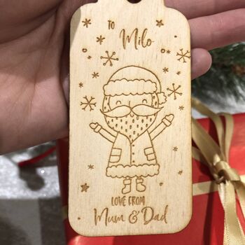 Paquet d'étiquettes de cadeau de Noël en bois de Père Noël personnalisé 2