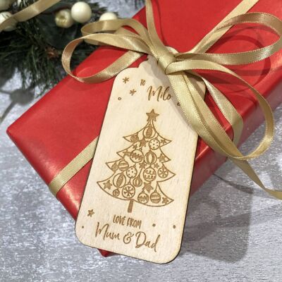 Paquete de etiquetas de regalo de madera de árbol de Navidad personalizado