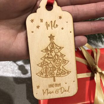 Paquet d'étiquettes-cadeaux en bois de sapin de Noël personnalisé 2