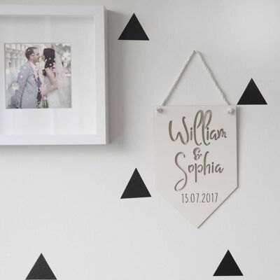 Personalised Wedding Wooden Hanging Flag Sign