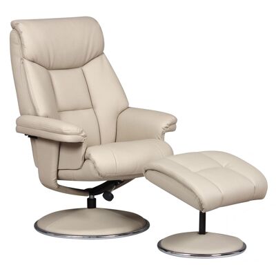 Biarritz Plush Swivel Recliner Chair & Matching Footstool In Bone/Chrome