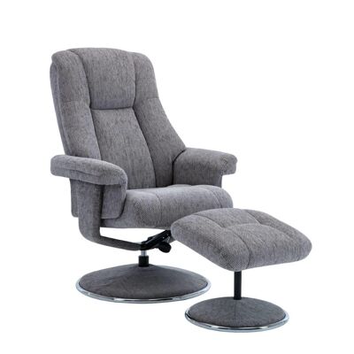 The Denver Swivel Recliner Chair & Footstool - Fabric - Pewter Clearance Sale