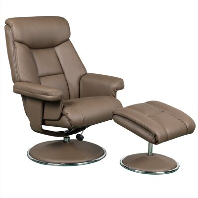 Biarritz Plush Swivel Recliner Chair & Matching Footstool In Truffle/Chrome