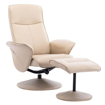 Memphis Swivel Recliner Chair & Footstool in Cafe Cream Faux Leather