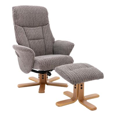 The Giza - Fabric Swivel Recliner Chair & Matching Footstool in Latte