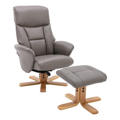 The Giza - Faux Leather Swivel Recliner Chair & Matching Footstool in Grey