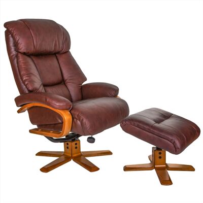 The Nice - Swivel Recliner Chair And Matching Footstool In Chestnut Genuine Leather