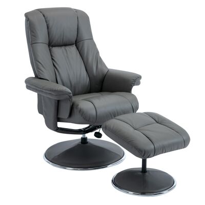 The Denver Swivel Recliner Chair & Footstool - Genuine Leather - Granite