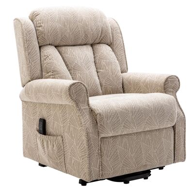 The Darwin - Dual Motor Riser Recliner Mobility Arm Chair in Cream Brushstroke Fabric - Clearance