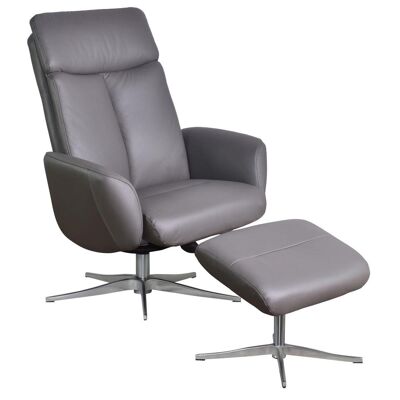 The Dakota Swivel Recliner Chair in Charcoal Genuine Leather and Aluminium base.