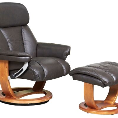 The Mars Premium Genuine Leather Swivel Recliner Chair/Footstool In Chocolate