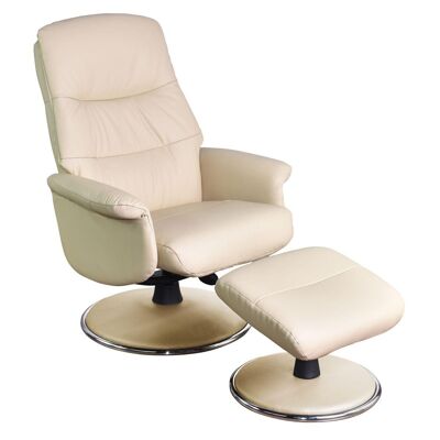 The Kansas Swivel Recliner Chair in Cream Genuine Leather and Match base.