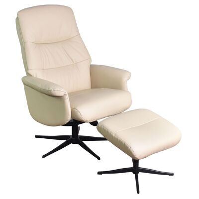 The Kansas Swivel Recliner Chair in Cream Genuine Leather and Black base.