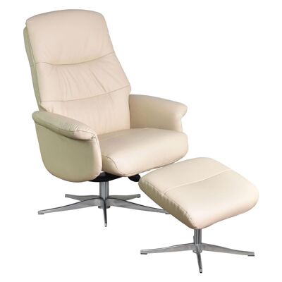 The Kansas Swivel Recliner Chair in Cream Genuine Leather and Aluminium base.