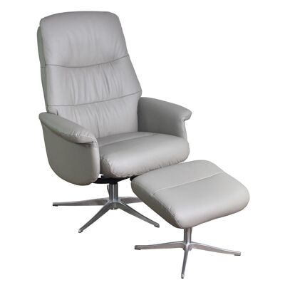 The Kansas Swivel Recliner Chair in Husky Genuine Leather and Aluminium base.