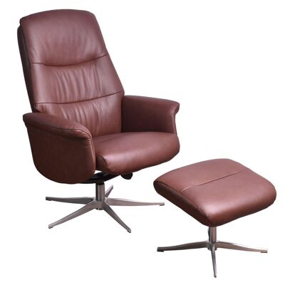 The Kansas Swivel Recliner Chair in Chestnut Genuine Leather and Aluminium base.