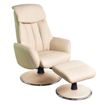 The Indiana Swivel Recliner Chair in Cream Genuine Leather and Match base.