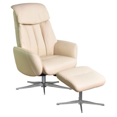 The Indiana Swivel Recliner Chair in Cream Genuine Leather and Aluminium base.