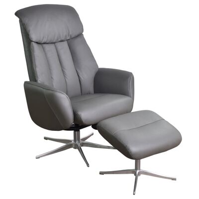 The Indiana Swivel Recliner Chair in Charcoal Genuine Leather and Aluminium base.