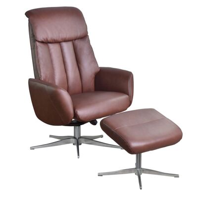 The Indiana Swivel Recliner Chair in Chestnut Genuine Leather and Aluminium base.