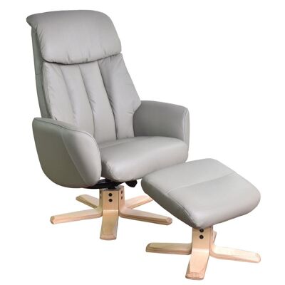 The Indiana Swivel Recliner Chair in Husky Genuine Leather and Pale Wood base.