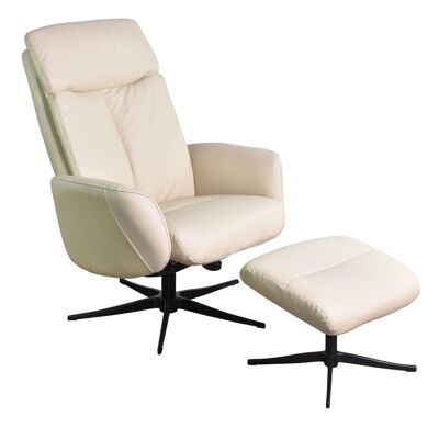 The Dakota Swivel Recliner Chair in Cream Genuine Leather and Black base.