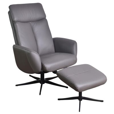 The Dakota Swivel Recliner Chair in Charcoal Genuine Leather and Black base.