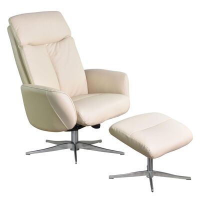 The Dakota Swivel Recliner Chair in Cream Genuine Leather and Aluminium base.