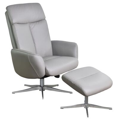 The Dakota Swivel Recliner Chair in Husky Genuine Leather and Aluminium base.