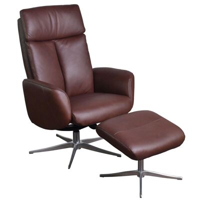 The Dakota Swivel Recliner Chair in Chestnut Genuine Leather and Aluminium base.